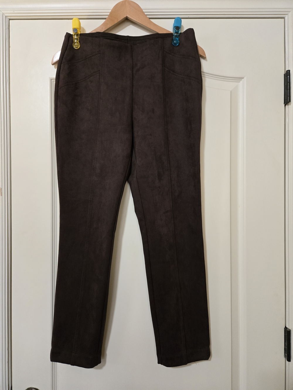 Rafaella Chocolate Brown Straight Leg Pull On Stretch Pants Suede Feel Look